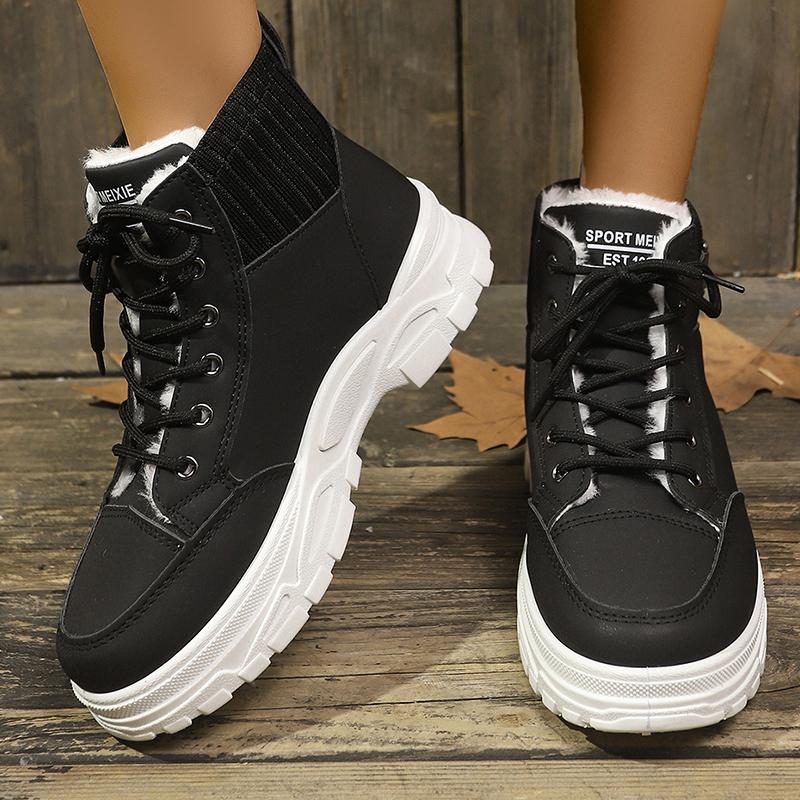 Lucyever Baskets Plateformes Chunky en Peluche Courte Femmes Grande Taille 45 Bottines à Semelle Épaisse Femme à Lacets Chaussures Rembourrées en Coton Féminines