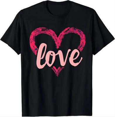 Love Is In The Air  Black Tshirt with Abstract Heart Design T Shirts Graphic T Shirts Unisexs Clothes Tops Camisetas Ropa Hombre