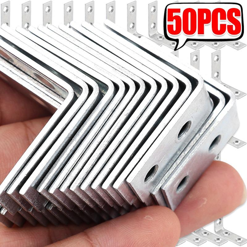 10/50Pcs L-Shaped Corner Brackets 90° Metal Corner Connector Shelf Wall Bracket Fixing Household Furniture Hardware Accessories