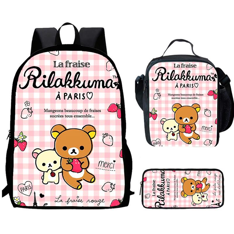 Strawberry Bear School Bag High Definition Printing Multi-Function Oxford Lightweight Backpack