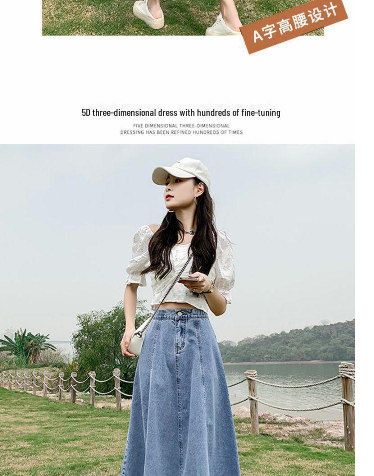 Plus Size Women's High-Waist A-Line Denim Skirt - Long, Slim, Fishtail Design for Summer and Autumn