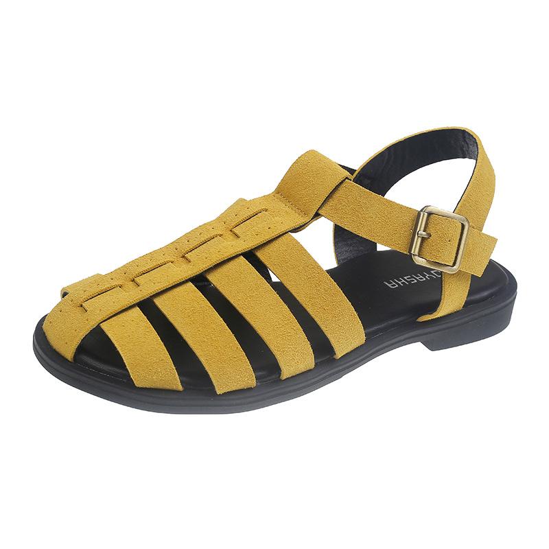 

French retro woven Roman sandals women s 2025 new hollow versatile flat-bottomed beach vacation sandals 40 жёлтый