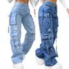 Damen Denim Hosen Modische Einfarbig Vielseitig Mehrere Taschen Freizeit Hosen Damen Große Größe Hohe Taille Denim 2025