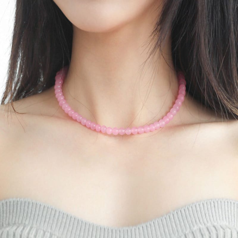 

modernlike silver 925 pink amethyst gemstone necklace 6mm Silver (Silver 925)