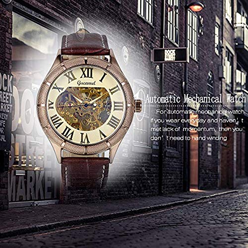 JewelryWe Men's Watch with Leather Strap, Classic and Simple Design, Roman Numeral Mechanical Movement, Perfect for Christmas or Valentine's Day
