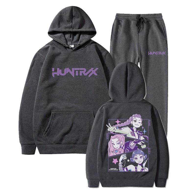 Unisex Hooded Sweatshirt Set Kpop Style Printed Loose Fit Winter