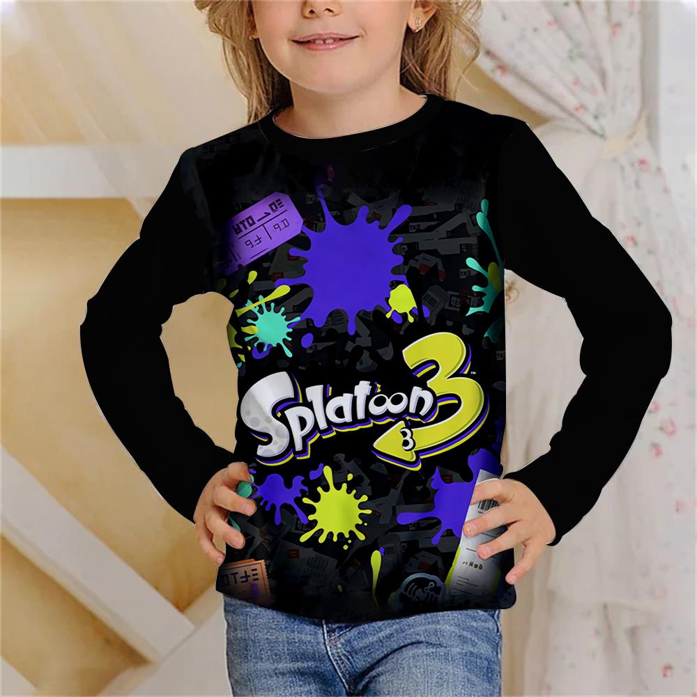 Children's Graffiti Design 3D Digital Printing Girl Fun Fashion Round Neck Long Sleeve T-shirt