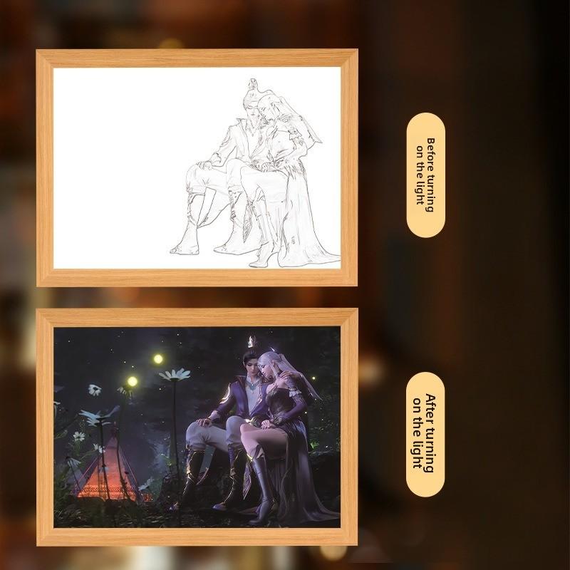 23cm/9.06in Anime Figure Cartoon Light Painting Night Lamp Muchen And Luoli Peripherals Collectible Birthday Gift Table Decorate