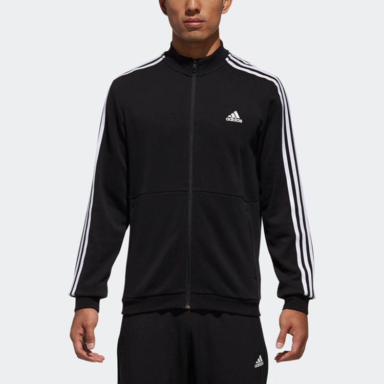 Adidas Sports Knit Stand Collar Jacket Men Jackets Black DU6783