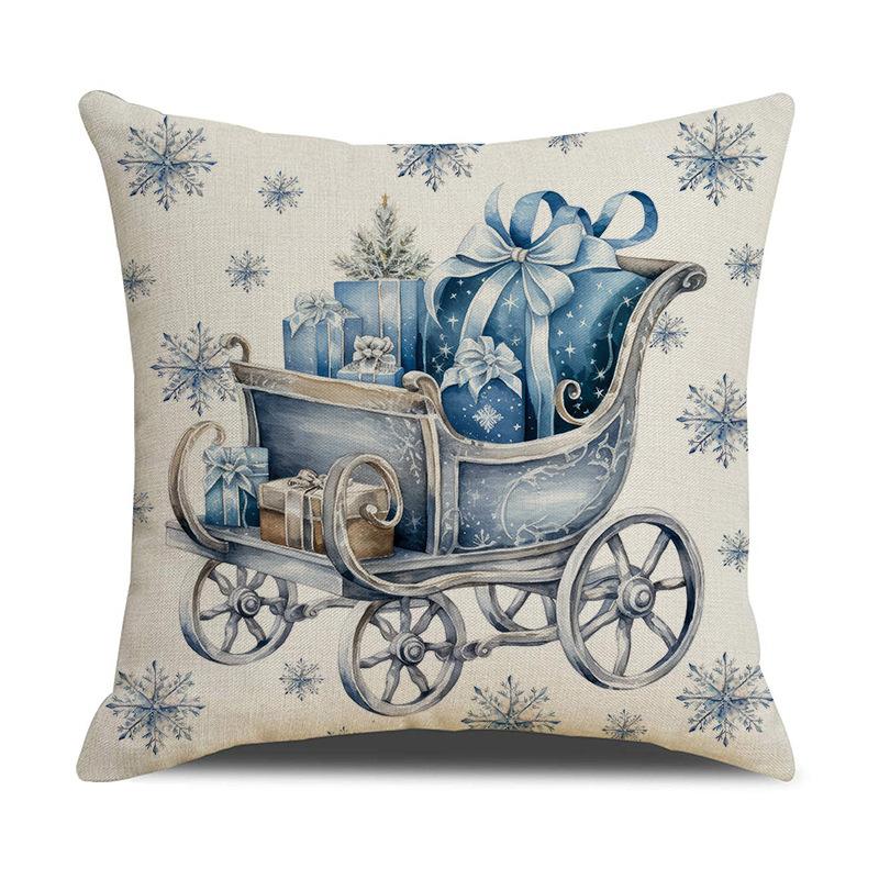 Christmas Throw Pillowcase Home Decoration Sofa Pillowcase Elk Snowman Print Pillowcase