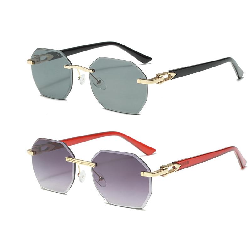 Fashionable 2Pcs/set Women Men Square Sunglasses Frameless Rectangular Sunglasses Gradient Sun Glasses Polygon Sunglasses