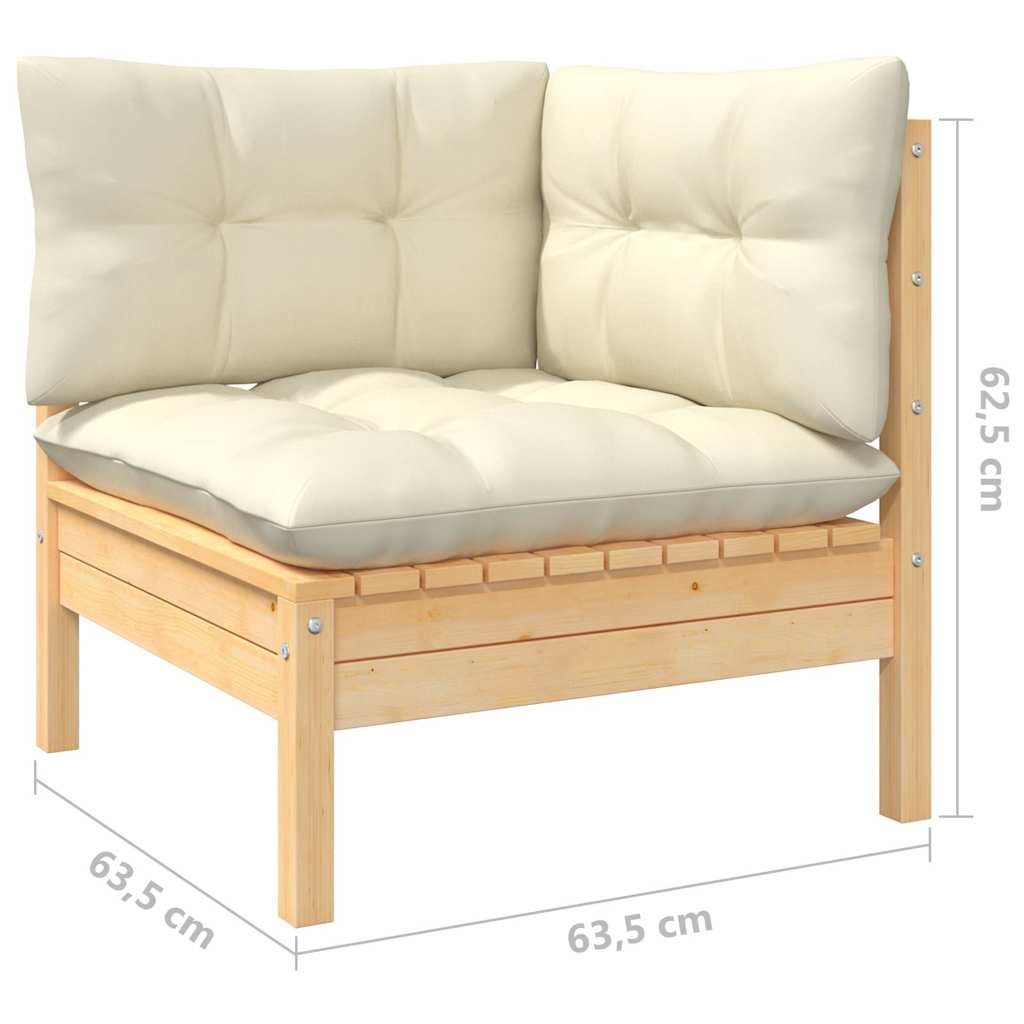 Vidaxl 6-Cz. Garden Lounge Set, Cream Cushions, Pine