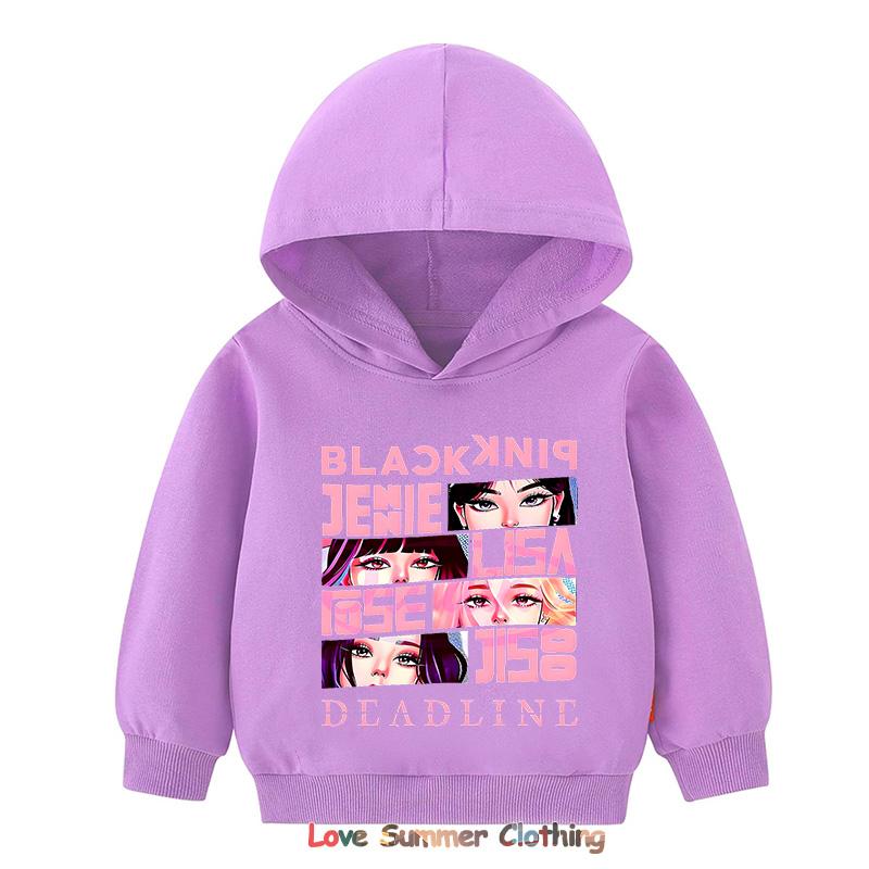 MINISO Kpop BP Jump 2025 Hoodie Roze Meisjes Band Kleding 4-14 Jaar Schattige Anime Grafische Trui Zomer Comfortabel Y2K Tops 140