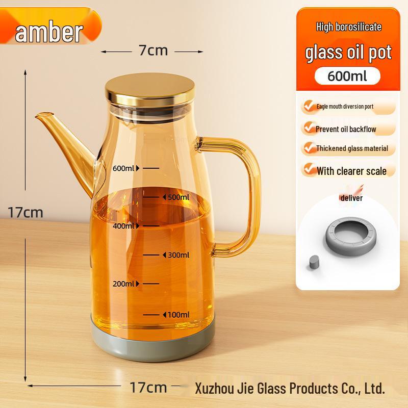 Stylish Non-Slip Large Capacity Borosilicate Glass Dispenser with Scale for Oil, Soy Sauce, and Vinegar