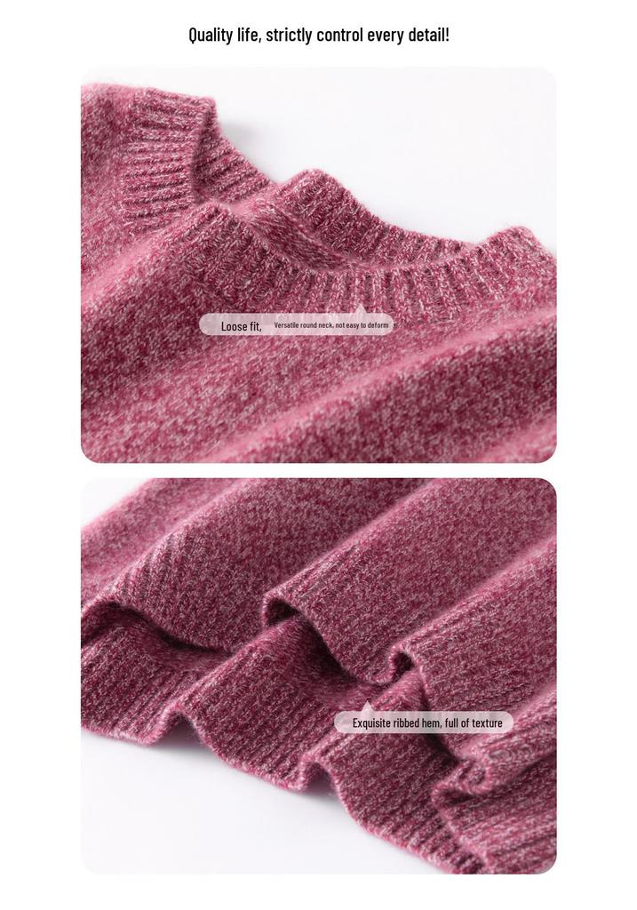 Women's Cashmere Round Neck Sweater - Thickened, Loose, Knit, Autumn/Winter Style