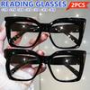 2pcs Fashionable Cat Eye Reading Glasses for Women Men, Large Frame, Presbyopia Eyewear for Home, Travel, Party