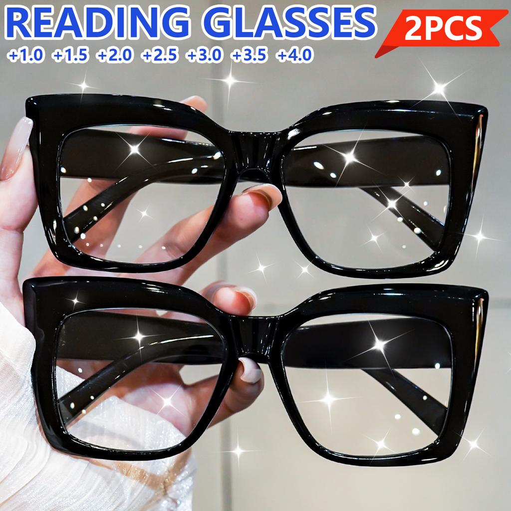 2Pcs Fashionable Cat Eye Reading Glasses For Women Men Large Frame Presbyopia Eyewear For Home Travel Party