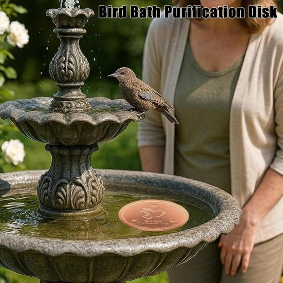 Bird Bath Copper Disk 0.8mm Thick Copper Cleaning Disk Birdbath Cleaner with Triple-Point Support for Physical Safe Clean Water Birdbath Bowl