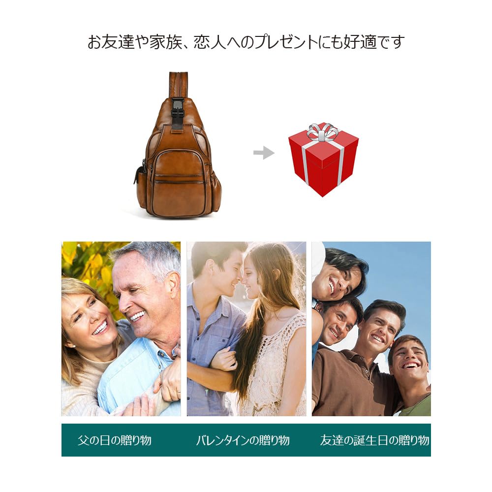 Whatna Antique-Style Tanned Natural Cowhide Leather Body Bag for Men, 3-Way Shoulder BagBackpack, 7 Pockets, Multifunctional, A4 Compatible, Fits