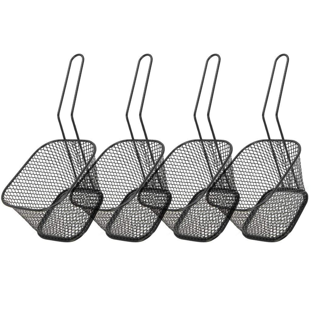 4Pcs French Fry Serving Baskets Stainless Steel Fry Basket Square Chicken Wings Holder For Restaurant Cafe Table Food Serving