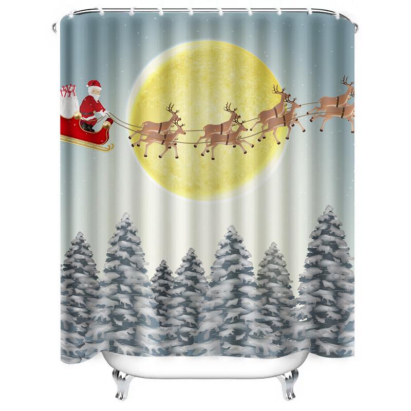 Tu Christmas Shower Curtain Santa Claus Reindeer Festive Holiday Bathroom Decor Xmas Gift Cozy Waterproof Fabric Wall Hanging