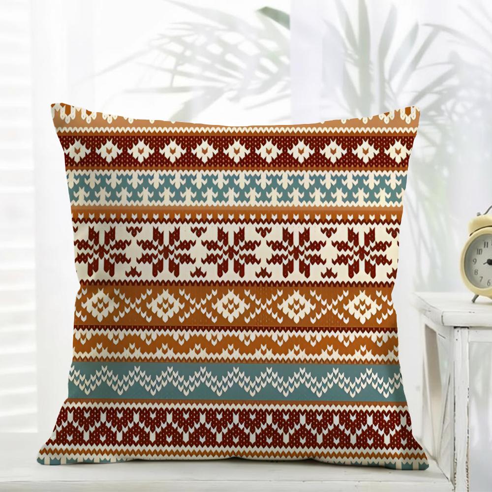 Fair IIsle Knit Pillow Retro Nordic Cushion Cover Daily Washable Linen Pillowcase Soft for Sofa Bed Home Room Decor