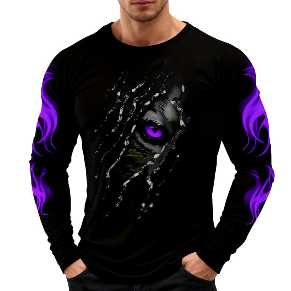 Men's Clothing 3D Printed Flame-printed T-shirt Casual Round-neck Long-sleeve Top for Daily Wear Streetwear Sports T-shirt Y2k