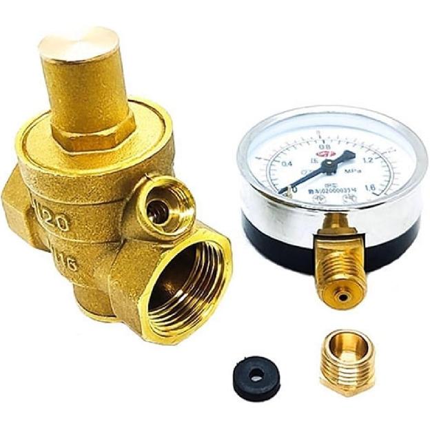 2-calowy Mosiężny Reduktor Ciśnienia Wody Zawór Utrzymujący Regulator Regulowany Zawór Bezpieczeństwa Manometr 1 szt. (Rozmiar : Zawór z manometrem)