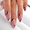 Wearable Pink Brown Patchwork Wave Nail Art Tips - Medium Long False Nails