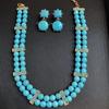 Turquoise Double-layer Necklace Vintage Niche Design Sense Versatile Premium Reflow Exquisite Necklace Earrings