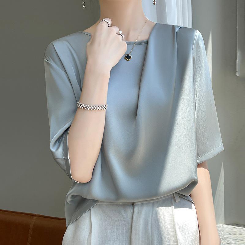 Women's Short Sleeve Satin Top - High-End Summer T-Shirt