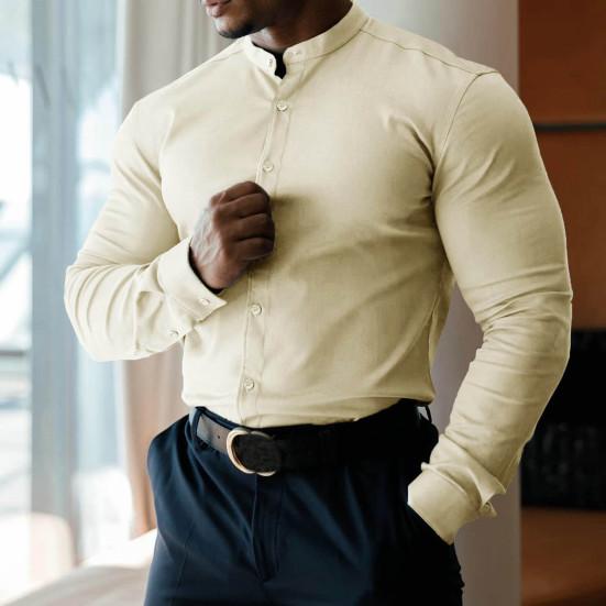 Pánská podzimní košile Slim Fit knoflíková stojáček jednobarevná jednořadá měkký kardigan formální business pánské topy do práce