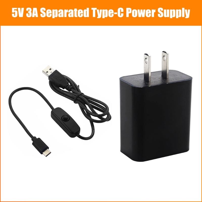 EU/US/UK Plug Type C Power Adapter 1m Cable ON OFF for Pi 3B Split Type 100-240V Input Power Supply