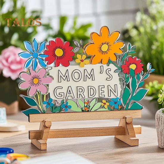 Mamčin zahradní ornament Láska zde roste cedulka s dřevěnou základnou Stolní středová dekorace Dárky k narozeninám ke Dni matek pro vyjádření vděčnosti