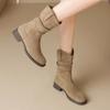 Fashion Suede Women Mid Heels Short Boots Fad Retro 2025 New Shoes Elegant Chelsea Snow Boots Winter Classical Pumps Dress Zapatillas