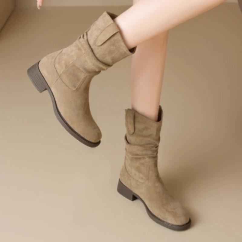 Fashion Suede Women Mid Heels Short Boots Fad Retro 2025 New Shoes Elegant Chelsea Snow Boots Winter Classical Pumps Dress Zapatillas