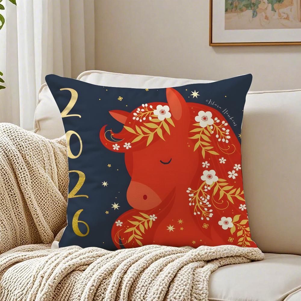 Y-Year Of The Horse Graffiti Cushion Cover Pillowcase Anti-Dustmite Living Room Sofa Decor Cushion Room