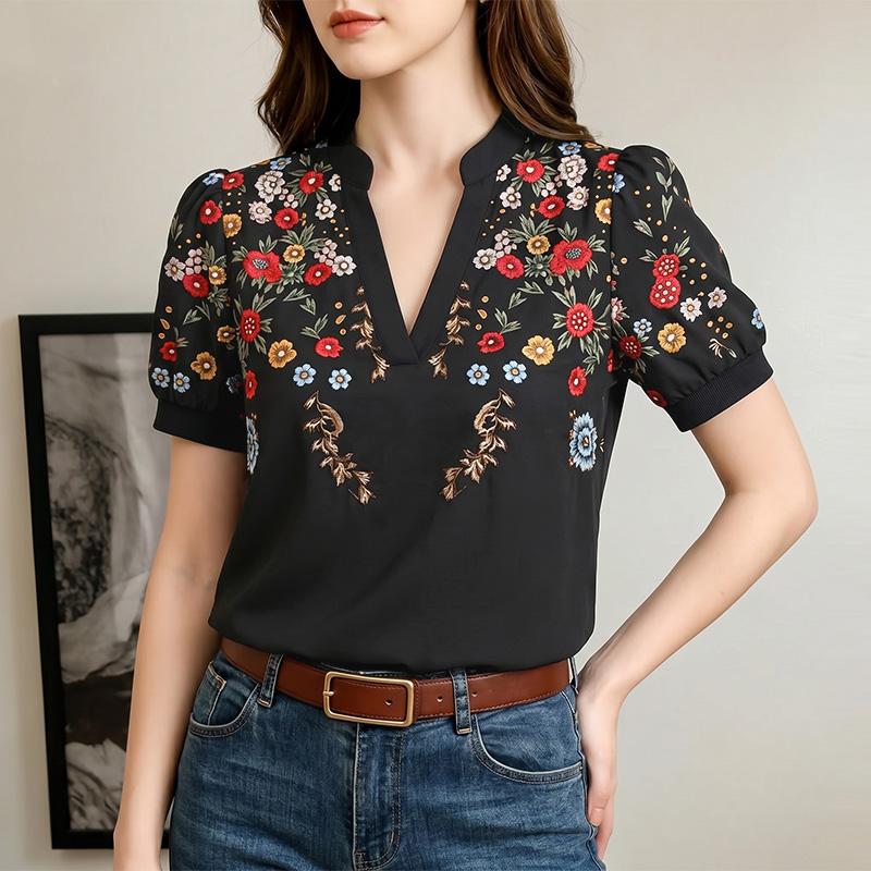 ZANZEA Women Casual V-neck Floral Print Short Sleeve Blouse