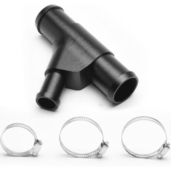 Radiator Coolant Y-Pipe Fit for Ford F250 F350 F450 F550 E350 E450 Excursion 6.0L Diesel - Black Weldless Aluminum Coolant Hose Connector Replacement
