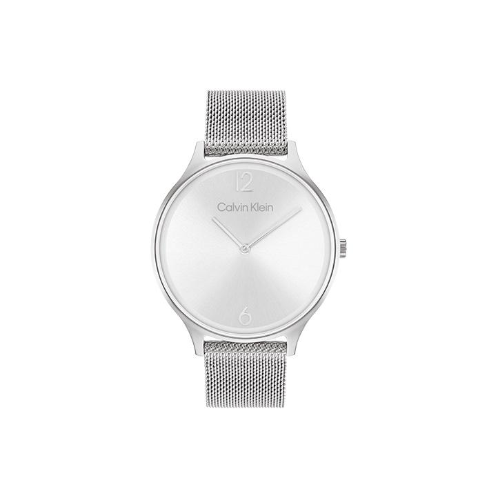 Calvin Klein CK Fashion Minimalistische Doppelnadel Sonnenstrahl Weißes Zifferblatt Mailänder Armband Quarz Uhr Damenuhr 25200001