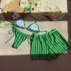Lace Up Bikini Bathing Suit Sleeveless Knitting Swimsuit Fashion 3 in 1 Swimwear Set  Beach