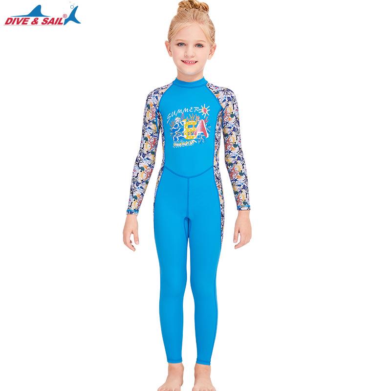 

2022 Kids Quick-Dry Long Sleeve One-Piece Swimsuit for Girls - Sun Protection & Snorkeling S