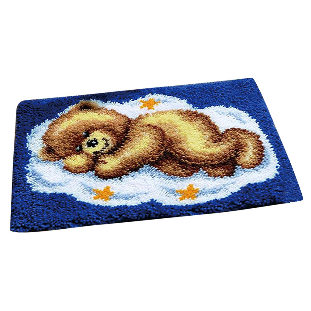 Bear Latch Hook Rug Kits DIY Pillow Mat Rug Making for Kids Adults Beginners 50x40cm
