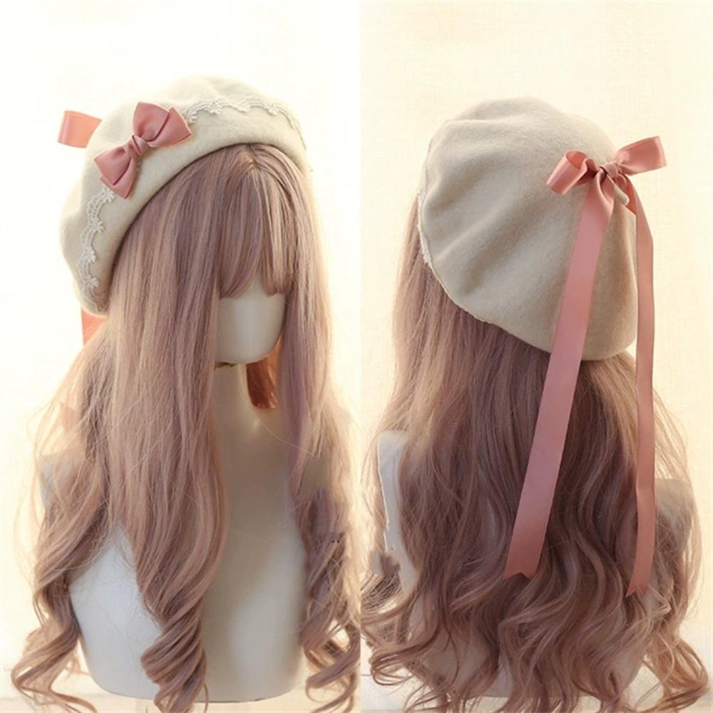 Fashion Lolita Japanese Style Beret Hat Woolen Handmade Winter Berets Hat Sweet Lacebow Bow Beret Winter Season