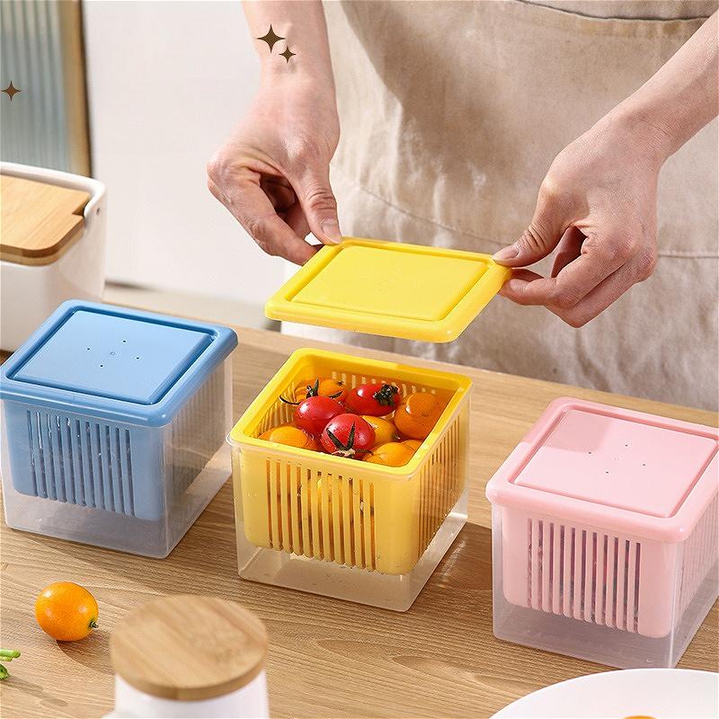 Split Type Double-Layer Food Preservation Storage Box Thick Drainage PP Kitchen Basket For Preparation & Side Dish Storage