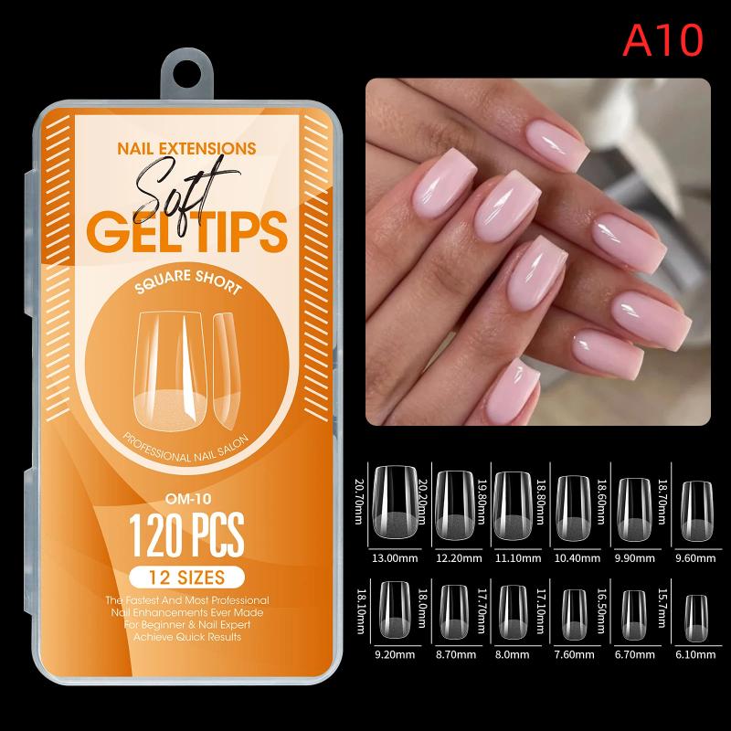 120Pcs /1Box False Nail Tips Clear Semi-Frosted Full-Coverage Soft Fake Nails Extension For Home Diy Nail Salon Manicure A10
