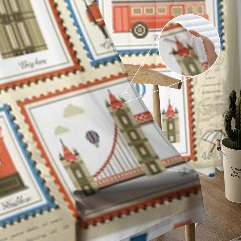 Exquisite durchsichtige Vorhänge mit Reisestempel im Vereinigten Königreich für Schlafzimmer, Wohnzimmer, Tüllvorhänge für Küche, Fenster, Voile-Vorhänge
