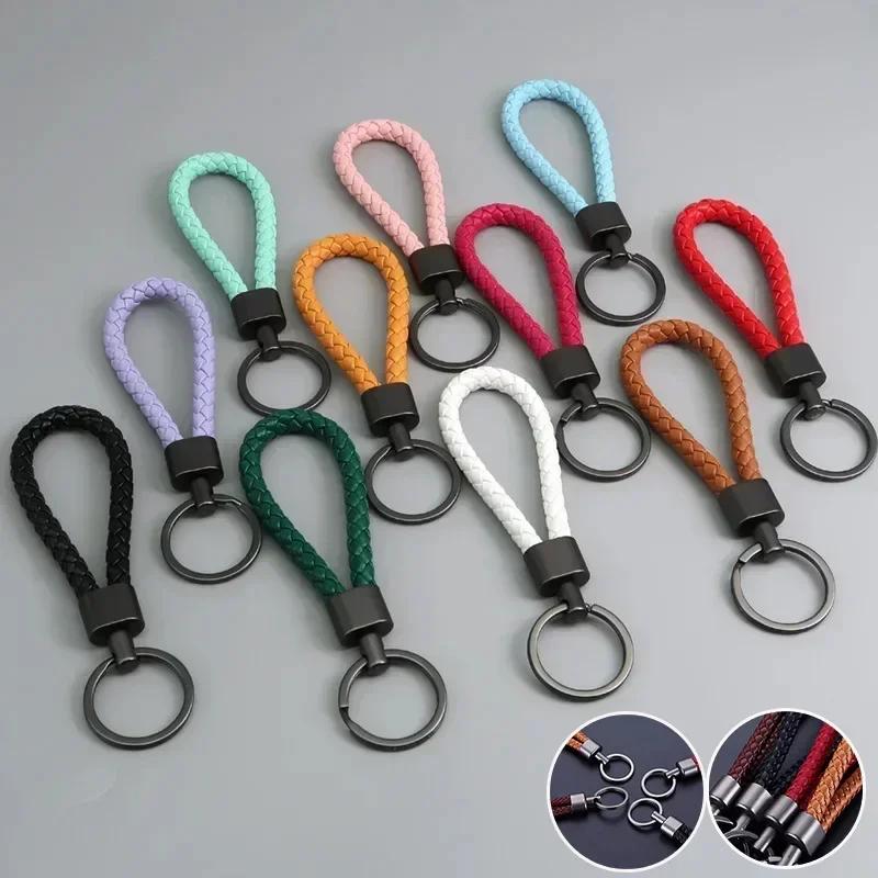 Trend Black Pink Color Braided Rope Car Keychain Fresh Ice Cream Color Key Pendant Sheep Pattern High Ring Leather Rope Amagi