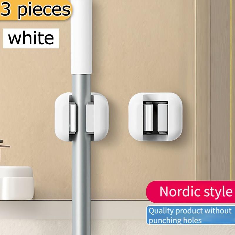 

Durable White 3pcs Self-Adhesive Mop & Broom Holder - No-Drill Wall Mount Organizer for Kitchen, Bathroom - Plastic Storage Clips білий