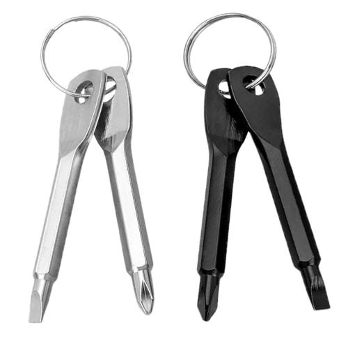 MNWMNW Multi-Function Mini Screwdriver, 2-Pack, Gray and Black, Screwdriver Keychain, Tool Keychain, Crosshead Screwdriver, Slit Screwdriver